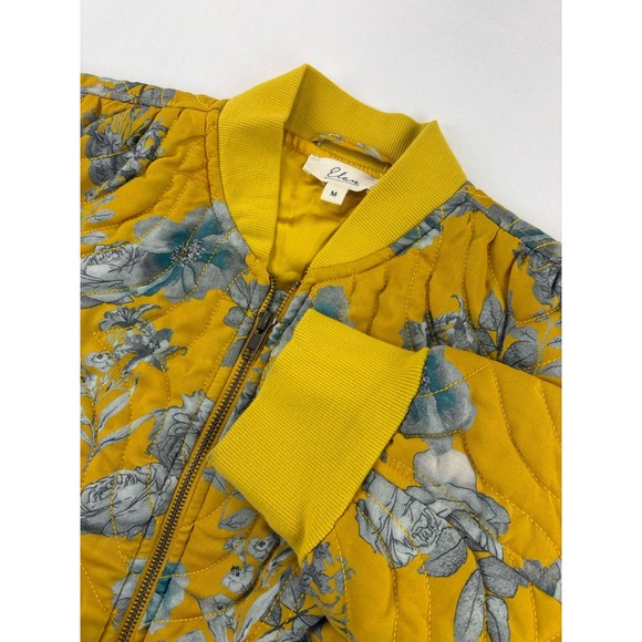 Elan Aubrey Jackets & Blazers - Elan Aubray Quilted Bomber Jacket Floral Print Yellow Gray Full Zip. Women's Med